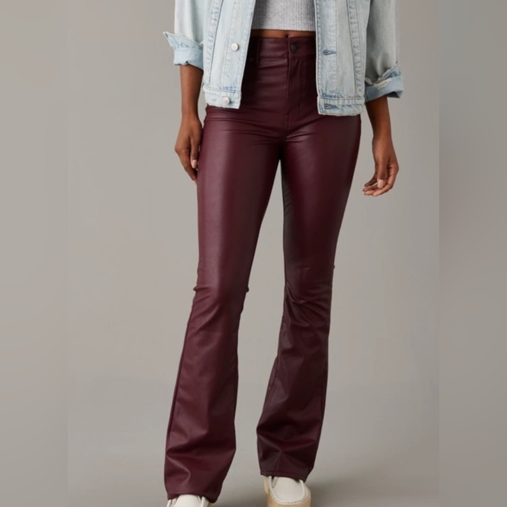 American Eagle Maroon Leather Pants